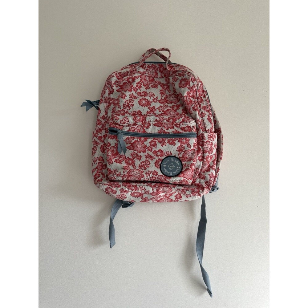 ✿ Vera Bradley Floral Backpack Red & White Print School Travel Bag Lightweight